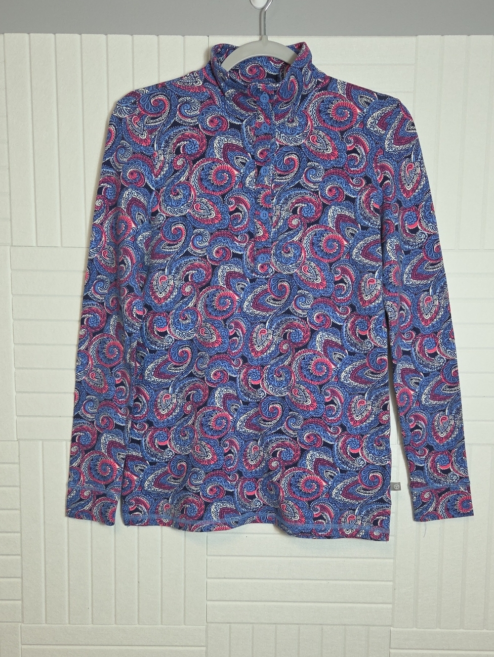 T By Talbots Blue And Pink Paisley Mock Neck Long Sleeve Shirt Size XS